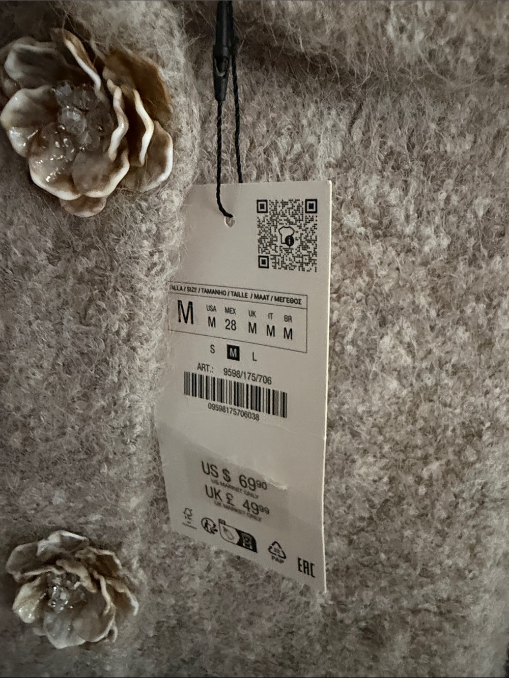 Zara Elegant Button-Front Women's Sweater Jacket in Taupe NWT - Picture 3 of 7